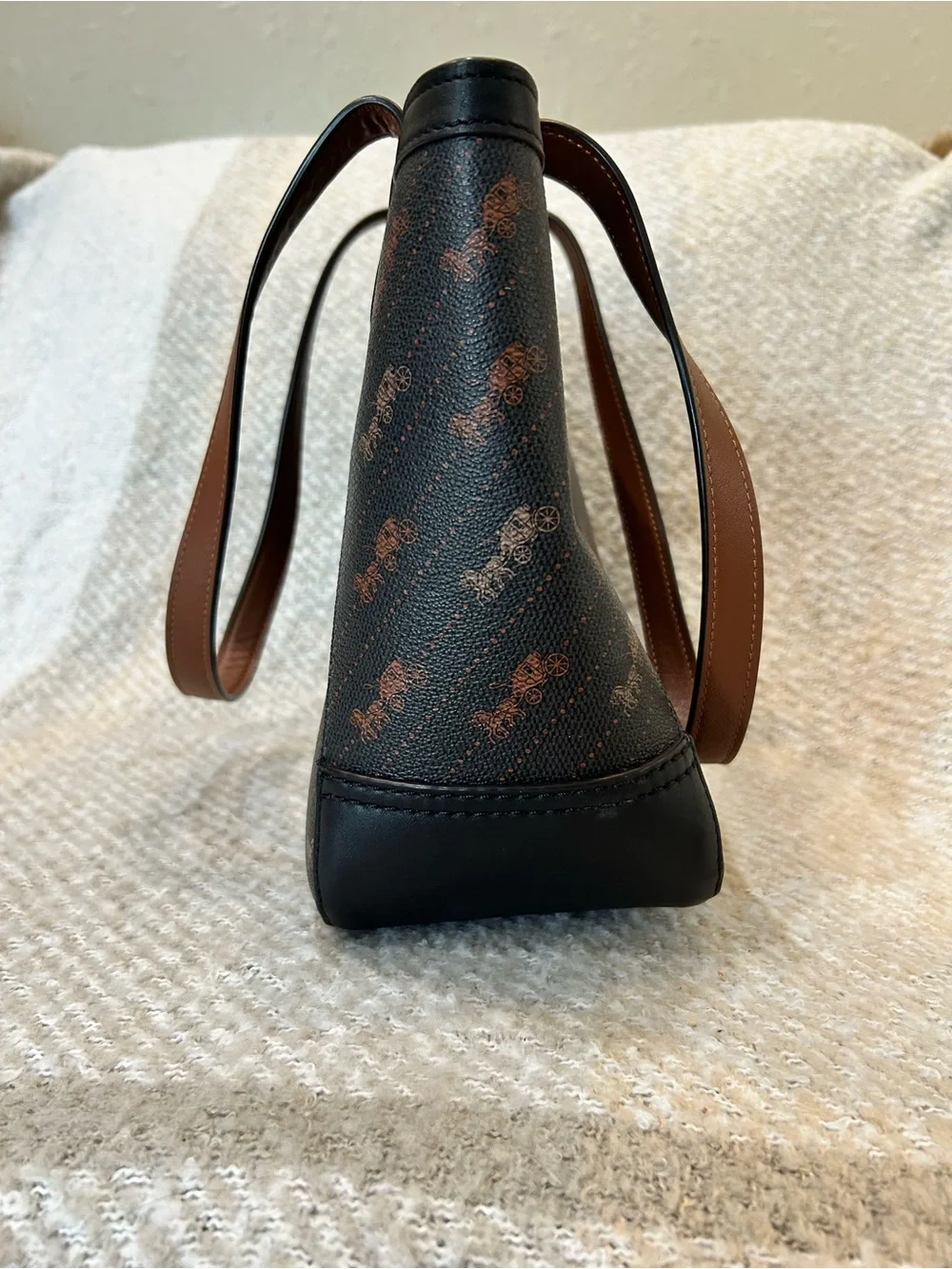 Coach Black Signature Horse and Carriage Tote with Brown Leather Trim EUC